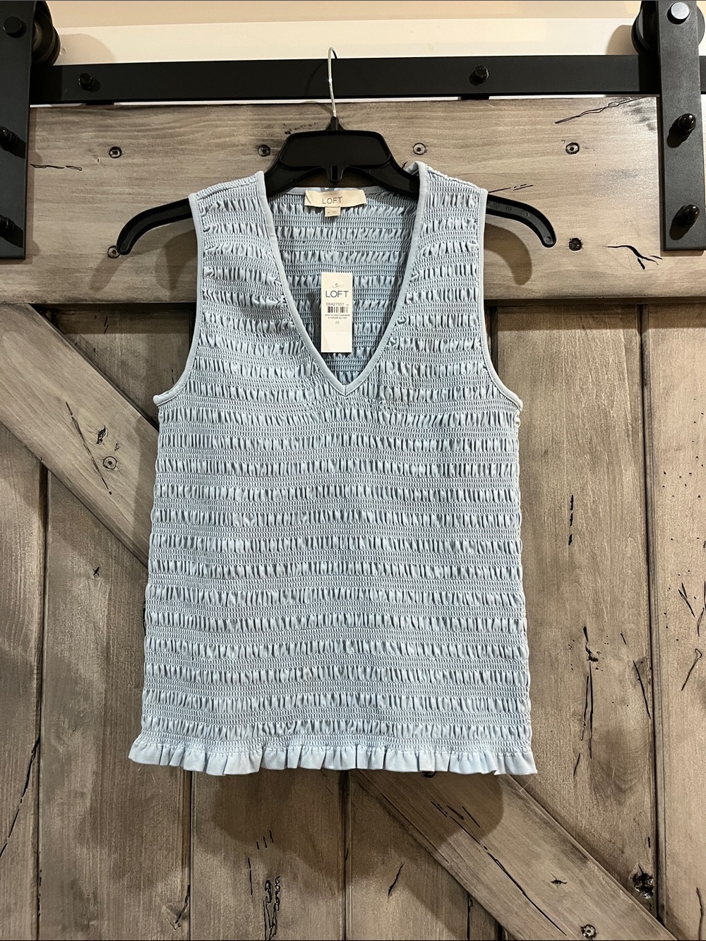 LOFT Pale Blue Sleeveless V-Neck Ruffle-Hem Knit Tank